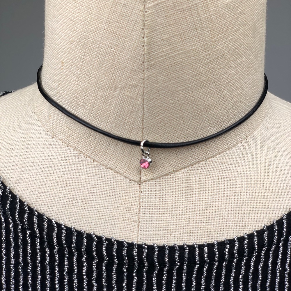 October Rose Birthstone Leather Choker Necklace